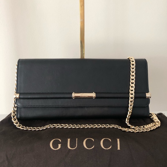 Gucci Rare Black Leather and Gold Bamboo Flap Clutch Bag - Picture 12 of 16